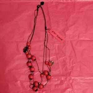 Vintage Betsey Johnson Pink Beaded Necklace w/ Spider and Worm